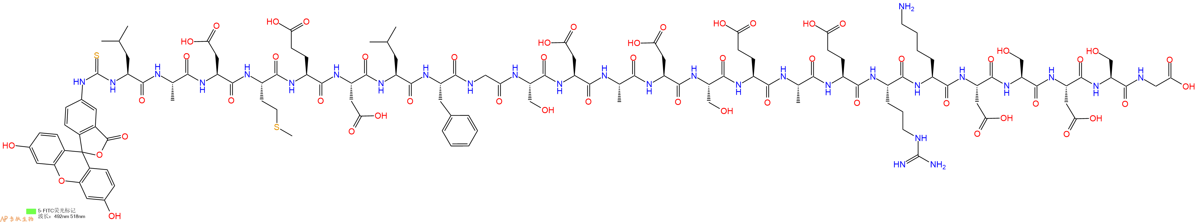 专肽生物产品5FITC-Leu-Ala-Asp-Met-Glu-Asp-Leu-Phe-Gly-Ser-Asp-Ala-Asp-Ser-Glu-Ala-Glu-Arg-Lys-Asp-Ser-Asp-Ser-Gly-OH