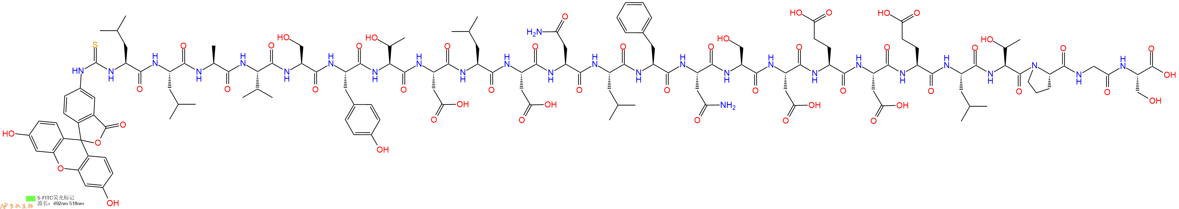 专肽生物产品5FITC-Leu-Leu-Ala-Val-Ser-Tyr-Thr-Asp-Leu-Asp-Asn-Leu-Phe-Asn-Ser-Asp-Glu-Asp-Glu-Leu-Thr-Pro-Gly-Ser-OH