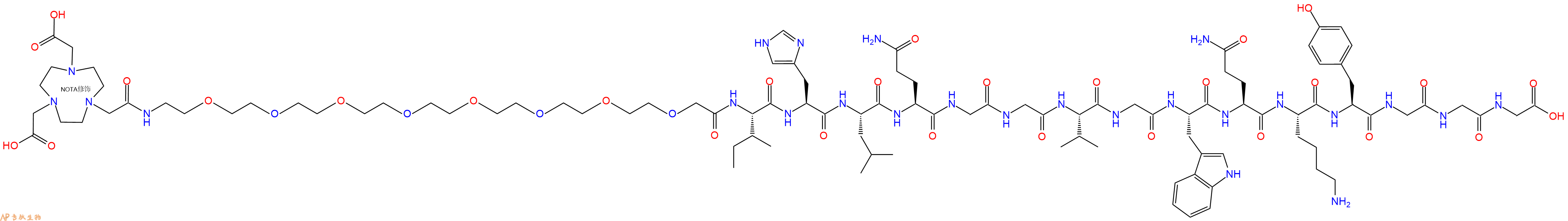 专肽生物产品NOTA-PEG8-Ile-His-Leu-Gln-Gly-Gly-Val-Gly-Trp-Gln-Lys-Tyr-Gly-Gly-Gly
