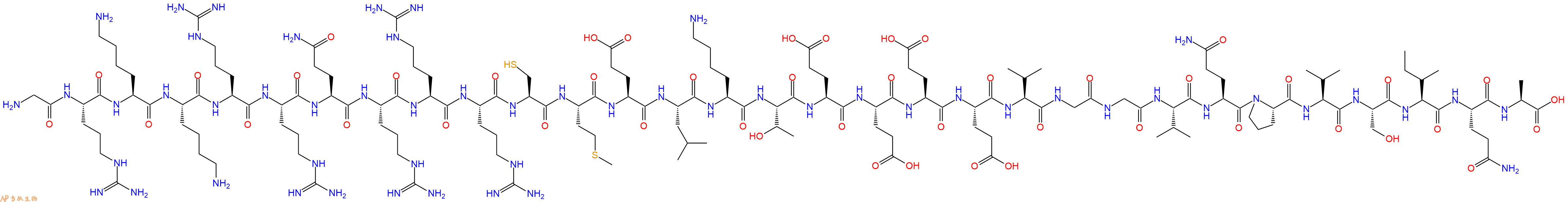 专肽生物产品H2N-Gly-Arg-Lys-Lys-Arg-Arg-Gln-Arg-Arg-Arg-Cys-Met-Glu-Leu-Lys-Thr-Glu-Glu-Glu-Glu-Val-Gly-Gly-Val-Gln-Pro-Val-Ser-Ile-Gln-Ala-OH