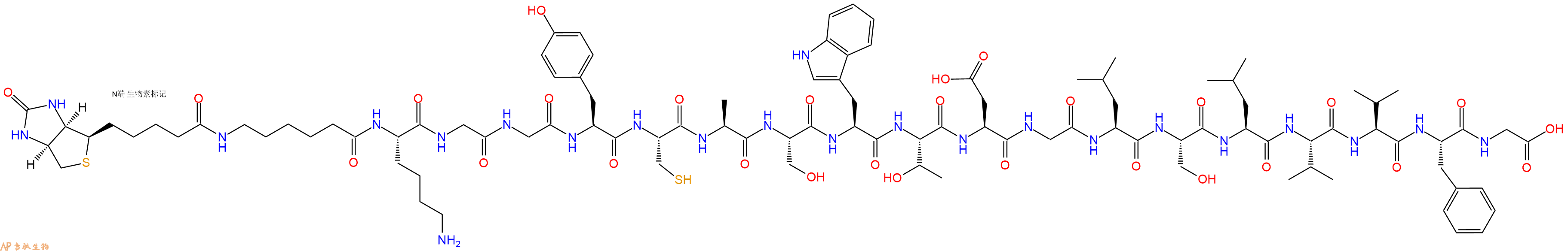 专肽生物产品Biotinyl-Ahx-Lys-Gly-Gly-Tyr-Cys-Ala-Ser-Trp-Thr-Asp-Gly-Leu-Ser-Leu-Val-Val-Phe-Gly-OH