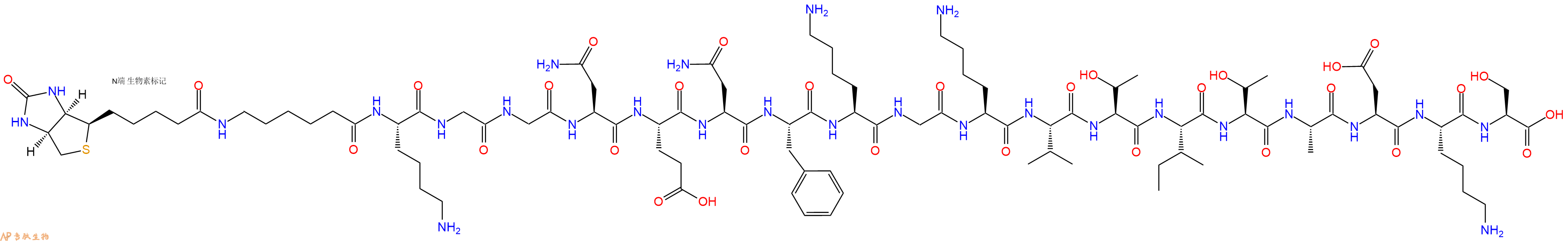 专肽生物产品Biotinyl-Ahx-Lys-Gly-Gly-Asn-Glu-Asn-Phe-Lys-Gly-Lys-Val-Thr-Ile-Thr-Ala-Asp-Lys-Ser-OH