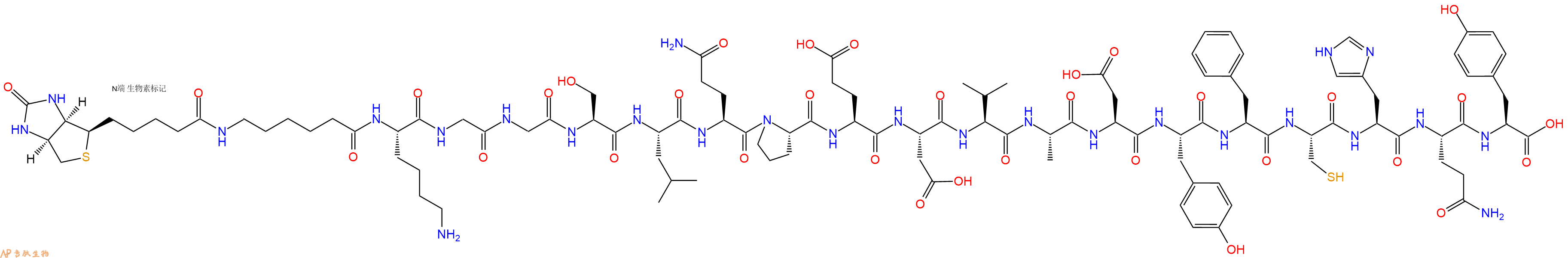 专肽生物产品Biotinyl-Ahx-Lys-Gly-Gly-Ser-Leu-Gln-Pro-Glu-Asp-Val-Ala-Asp-Tyr-Phe-Cys-His-Gln-Tyr-OH