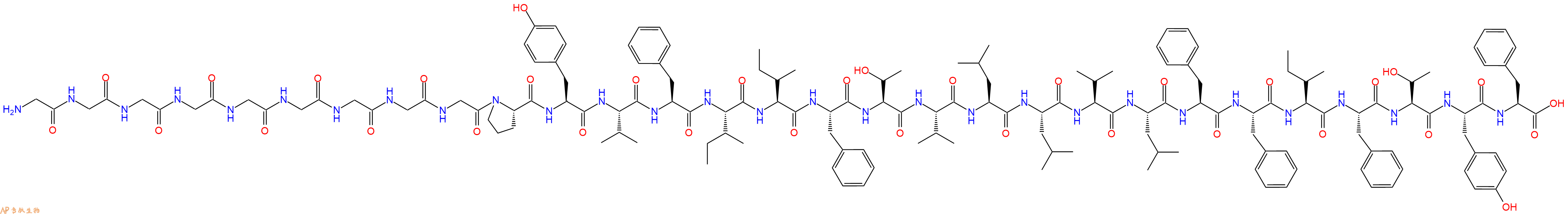 专肽生物产品H2N-Gly-Gly-Gly-Gly-Gly-Gly-Gly-Gly-Gly-Pro-Tyr-Val-Phe-Ile-Ile-Phe-Thr-Val-Leu-Leu-Val-Leu-Phe-Phe-Ile-Phe-Thr-Tyr-Phe-OH