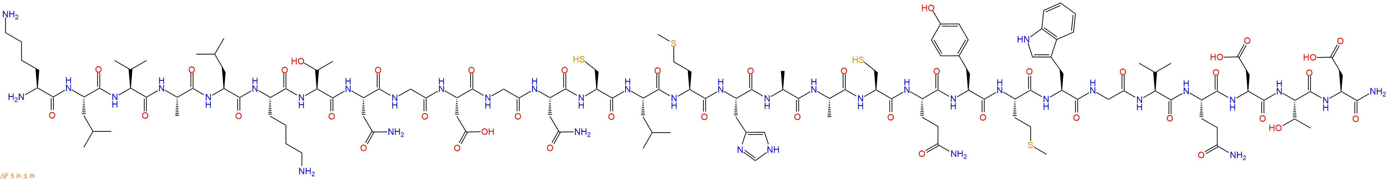 专肽生物产品H2N-Lys-Leu-Val-Ala-Leu-Lys-Thr-Asn-Gly-Asp-Gly-Asn-Cys-Leu-Met-His-Ala-Ala-Cys-Gln-Tyr-Met-Trp-Gly-Val-Gln-Asp-Thr-Asp-CONH2