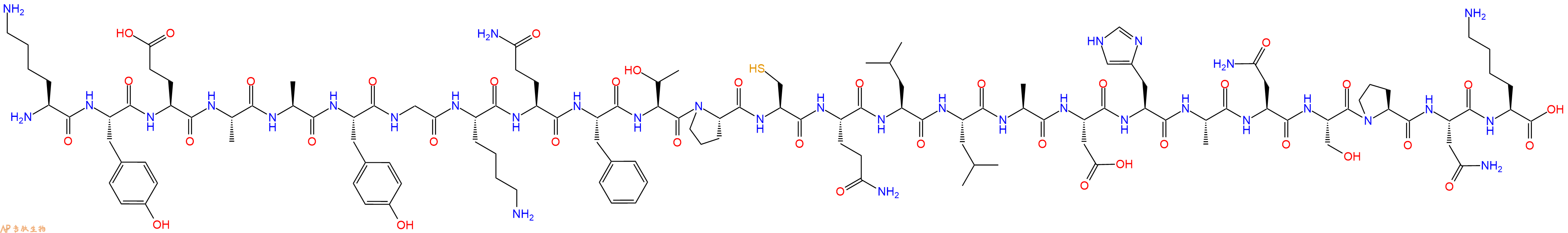 专肽生物产品H2N-Lys-Tyr-Glu-Ala-Ala-Tyr-Gly-Lys-Gln-Phe-Thr-Pro-Cys-Gln-Leu-Leu-Ala-Asp-His-Ala-Asn-Ser-Pro-Asn-Lys-OH
