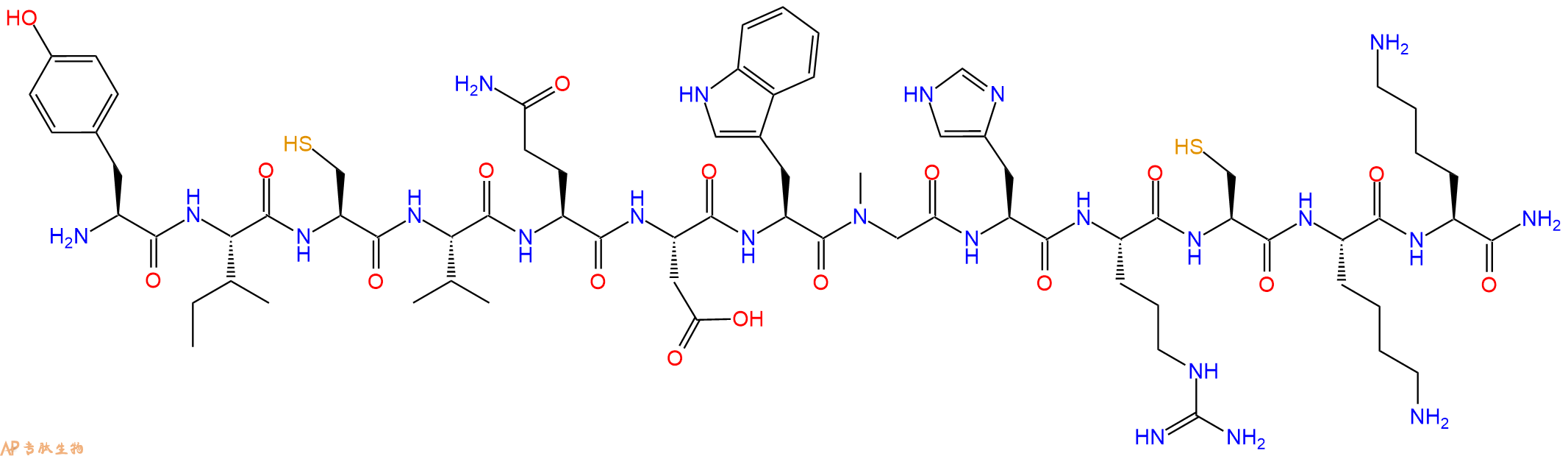 专肽生物产品H2N-Tyr-Ile-Cys-Val-Gln-Asp-Trp-Sar-His-Arg-Cys-Lys-Lys-CONH2