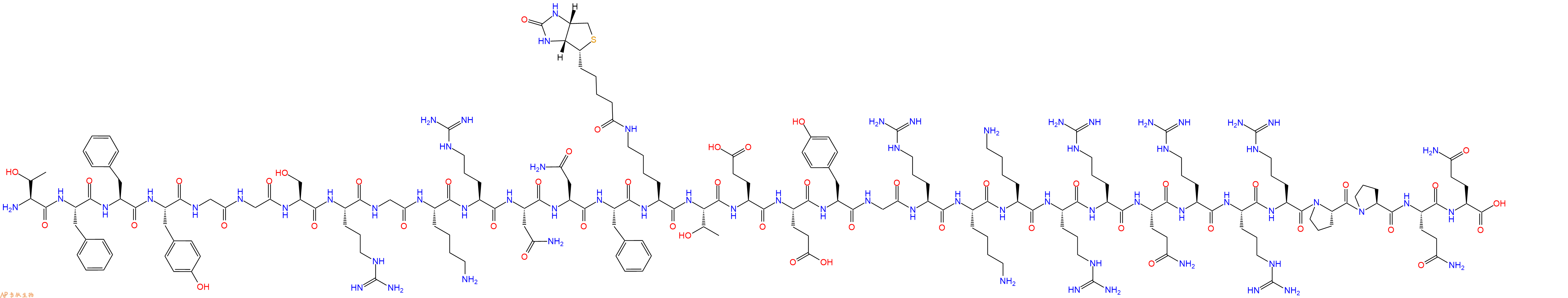 专肽生物产品H2N-Thr-Phe-Phe-Tyr-Gly-Gly-Ser-Arg-Gly-Lys-Arg-Asn-Asn-Phe-Lys(Biotin)-Thr-Glu-Glu-Tyr-Gly-Arg-Lys-Lys-Arg-Arg-Gln-Arg-Arg-Arg-Pro-Pro-Gln-Gln-OH