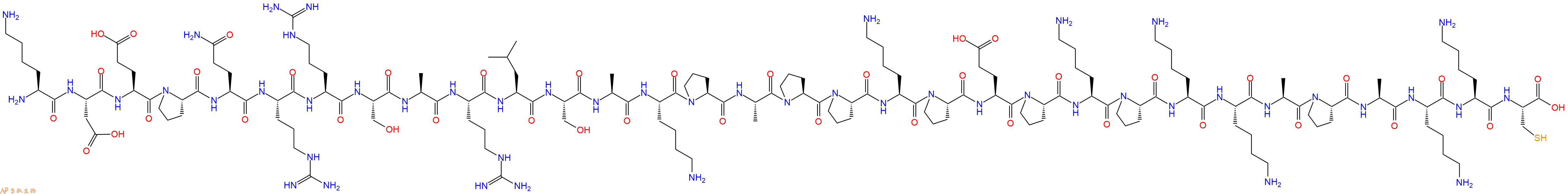 专肽生物产品H2N-Lys-Asp-Glu-Pro-Gln-Arg-Arg-Ser-Ala-Arg-Leu-Ser-Ala-Lys-Pro-Ala-Pro-Pro-Lys-Pro-Glu-Pro-Lys-Pro-Lys-Lys-Ala-Pro-Ala-Lys-Lys-Cys-OH