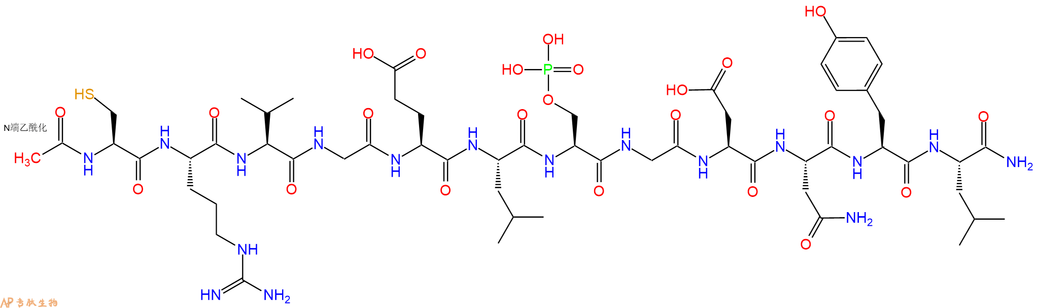 专肽生物产品Ac-Cys-Arg-Val-Gly-Glu-Leu-Ser(PO3H2)-Gly-Asp-Asn-Tyr-Leu-CONH2