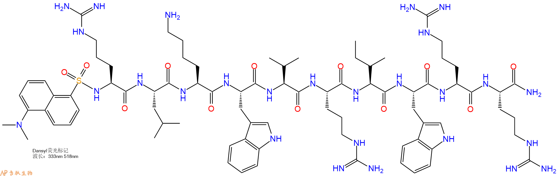 专肽生物产品Dansyl-Arg-Leu-Lys-Trp-Val-Arg-Ile-Trp-Arg-Arg-CONH2