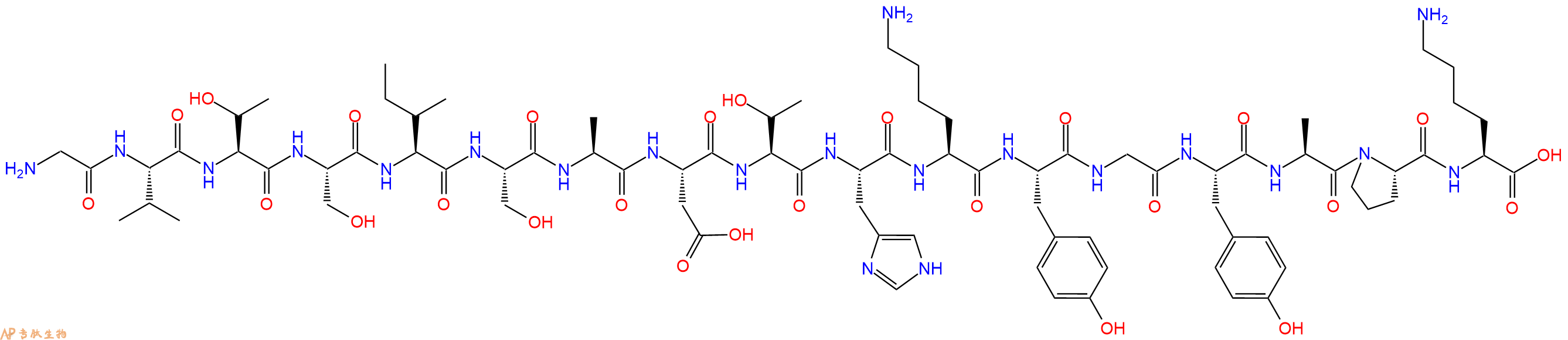 专肽生物产品H2N-Gly-Val-Thr-Ser-Ile-Ser-Ala-Asp-Thr-His-Lys-Tyr-Gly-Tyr-Ala-Pro-Lys-OH