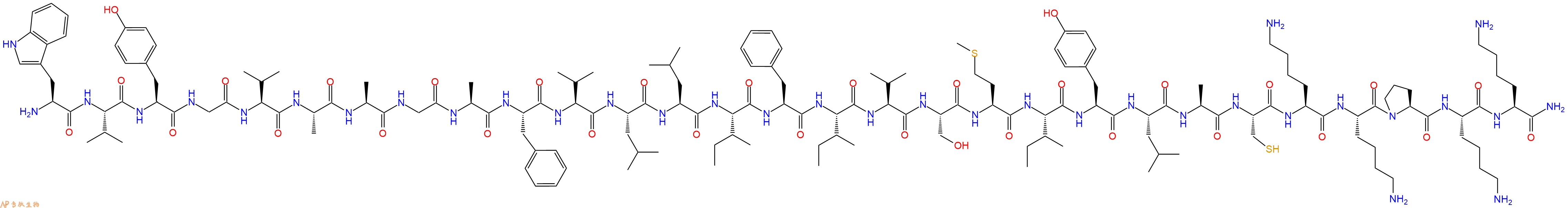 专肽生物产品H2N-Trp-Val-Tyr-Gly-Val-Ala-Ala-Gly-Ala-Phe-Val-Leu-Leu-Ile-Phe-Ile-Val-Ser-Met-Ile-Tyr-Leu-Ala-Cys-Lys-Lys-Pro-Lys-Lys-CONH2