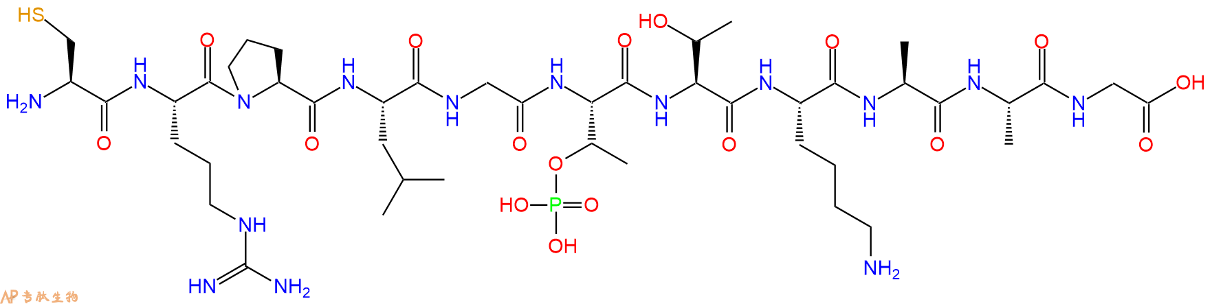 专肽生物产品H2N-Cys-Arg-Pro-Leu-Gly-pThr-Thr-Lys-Ala-Ala-Gly-OH