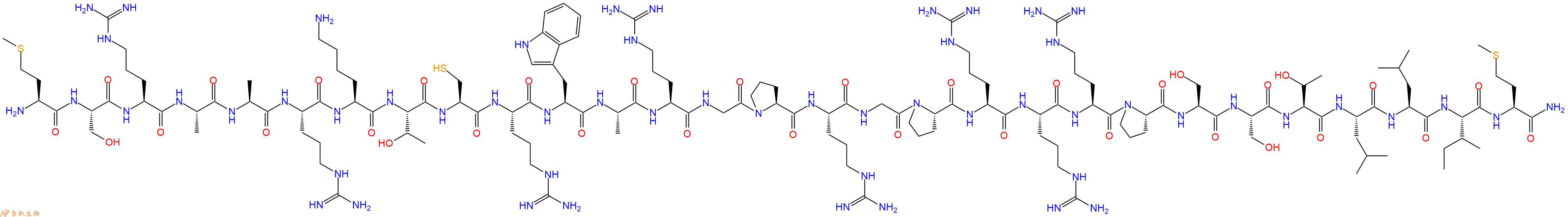 专肽生物产品H2N-Met-Ser-Arg-Ala-Ala-Arg-Lys-Thr-Cys-Arg-Trp-Ala-Arg-Gly-Pro-Arg-Gly-Pro-Arg-Arg-Arg-Pro-Ser-Ser-Thr-Leu-Leu-Ile-Met-CONH2