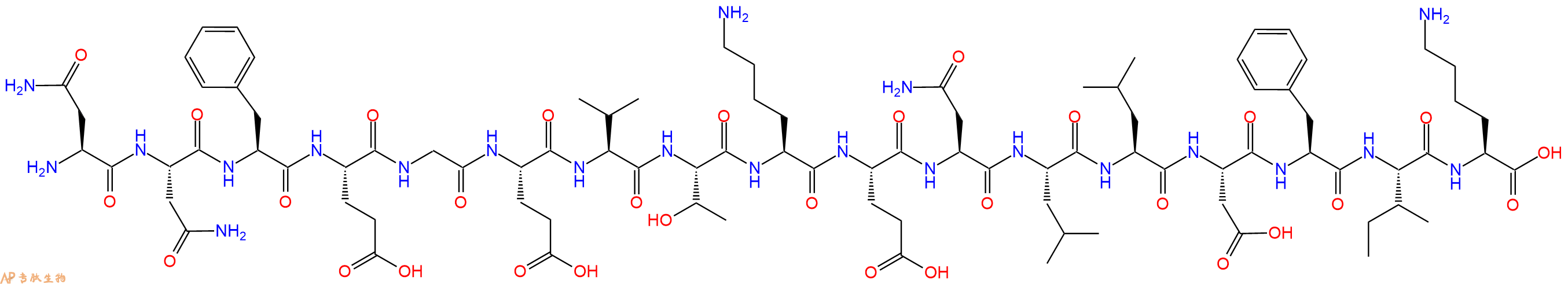 专肽生物产品H2N-Asn-Asn-Phe-Glu-Gly-Glu-Val-Thr-Lys-Glu-Asn-Leu-Leu-Asp-Phe-Ile-Lys-OH