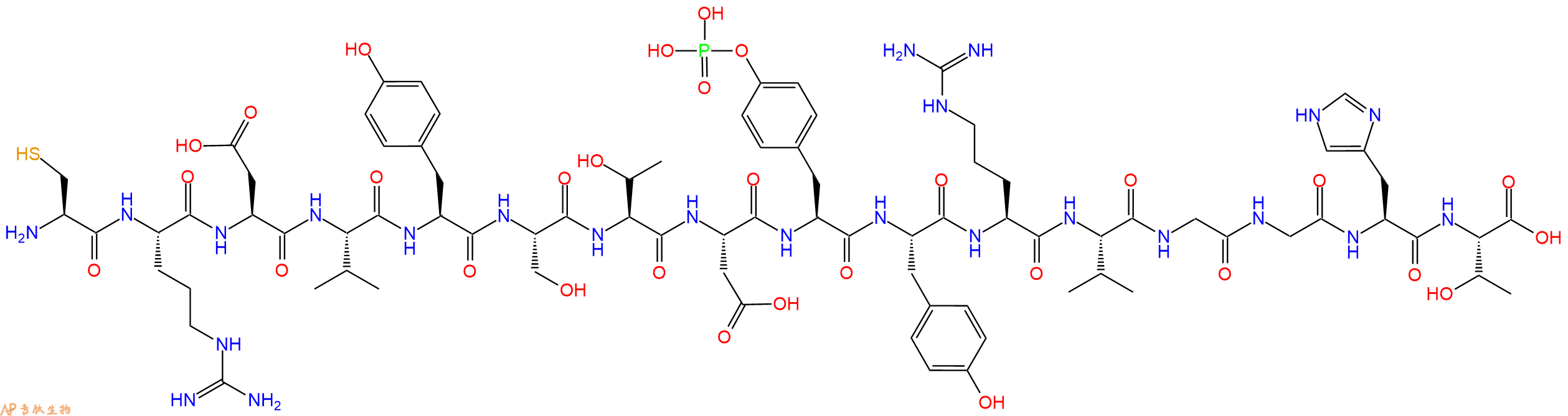 专肽生物产品H2N-Cys-Arg-Asp-Val-Tyr-Ser-Thr-Asp-Tyr(PO3H2)-Tyr-Arg-Val-Gly-Gly-His-Thr-OH