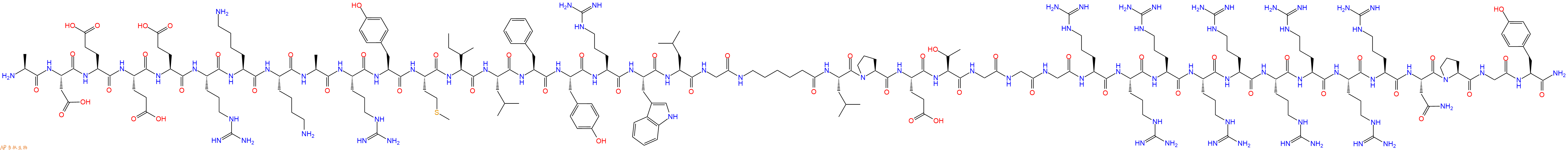 专肽生物产品H2N-Ala-Asp-Glu-Glu-Glu-Arg-Lys-Lys-Ala-Arg-Tyr-Met-Ile-Leu-Phe-Tyr-Arg-Trp-Leu-Gly-Ahx-Leu-Pro-Glu-Thr-Gly-Gly-Gly-Arg-Arg-Arg-Arg-Arg-Arg-Arg-Arg-Arg-Asn-Pro-Gly-Tyr-CONH2