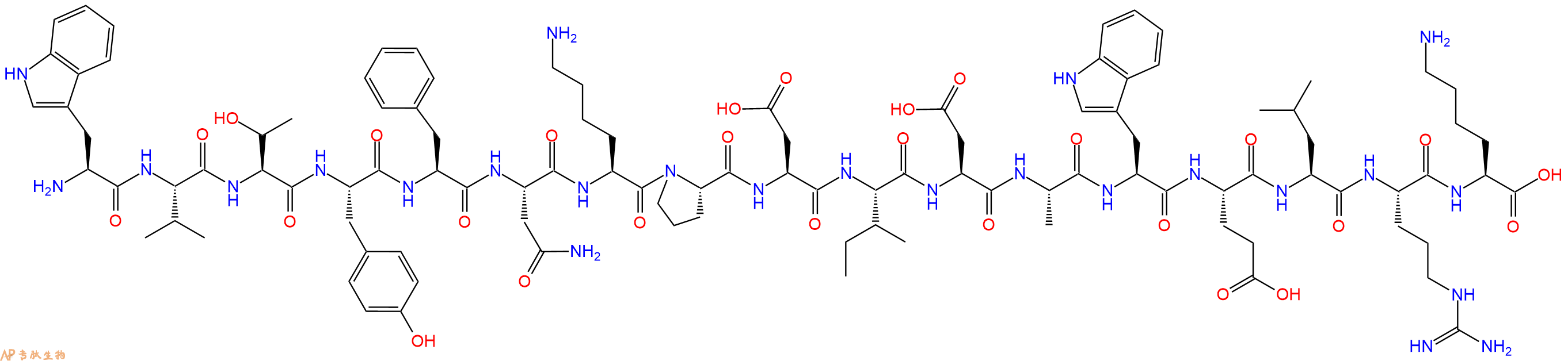 专肽生物产品H2N-Trp-Val-Thr-Tyr-Phe-Asn-Lys-Pro-Asp-Ile-Asp-Ala-Trp-Glu-Leu-Arg-Lys-OH