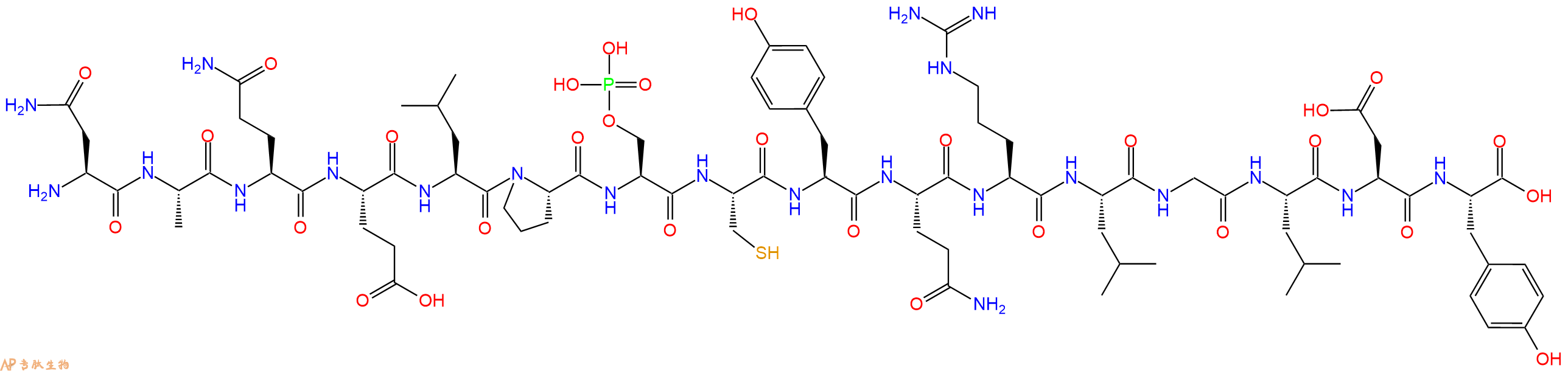 专肽生物产品H2N-Asn-Ala-Gln-Glu-Leu-Pro-Ser(PO3H2)-Cys-Tyr-Gln-Arg-Leu-Gly-Leu-Asp-Tyr-OH
