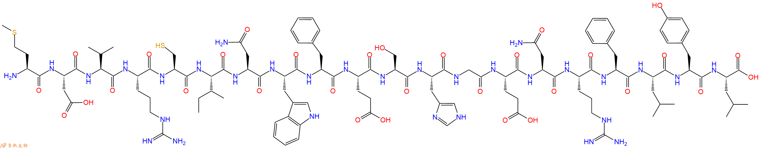 专肽生物产品H2N-Met-Asp-Val-Arg-Cys-Ile-Asn-Trp-Phe-Glu-Ser-His-Gly-Glu-Asn-Arg-Phe-Leu-Tyr-Leu-OH