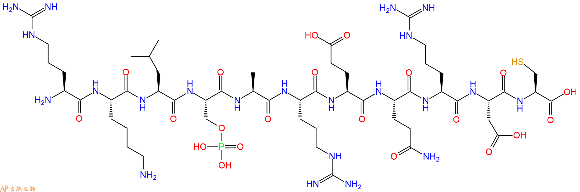 专肽生物产品H2N-Arg-Lys-Leu-Ser(PO3H2)-Ala-Arg-Glu-Gln-Arg-Asp-Cys-OH