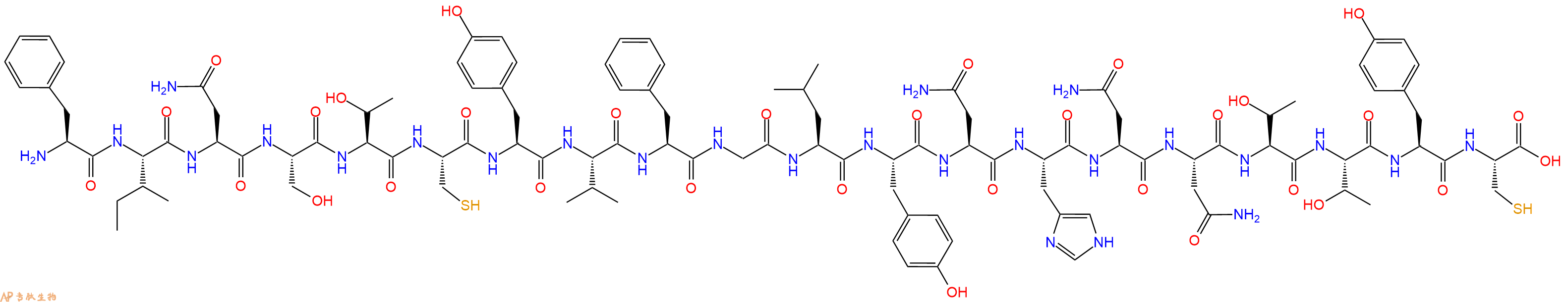 专肽生物产品H2N-Phe-Ile-Asn-Ser-Thr-Cys-Tyr-Val-Phe-Gly-Leu-Tyr-Asn-His-Asn-Asn-Thr-Thr-Tyr-Cys-OH