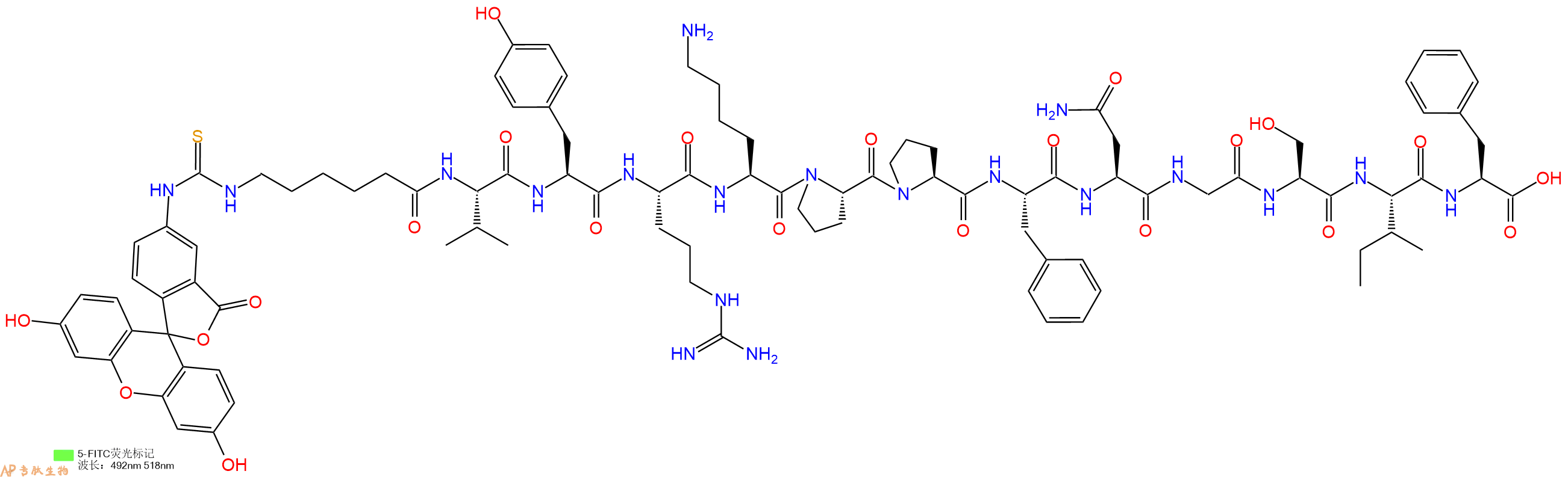 专肽生物产品5FITC-Ahx-Val-Tyr-Arg-Lys-Pro-Pro-Phe-Asn-Gly-Ser-Ile-Phe-OH