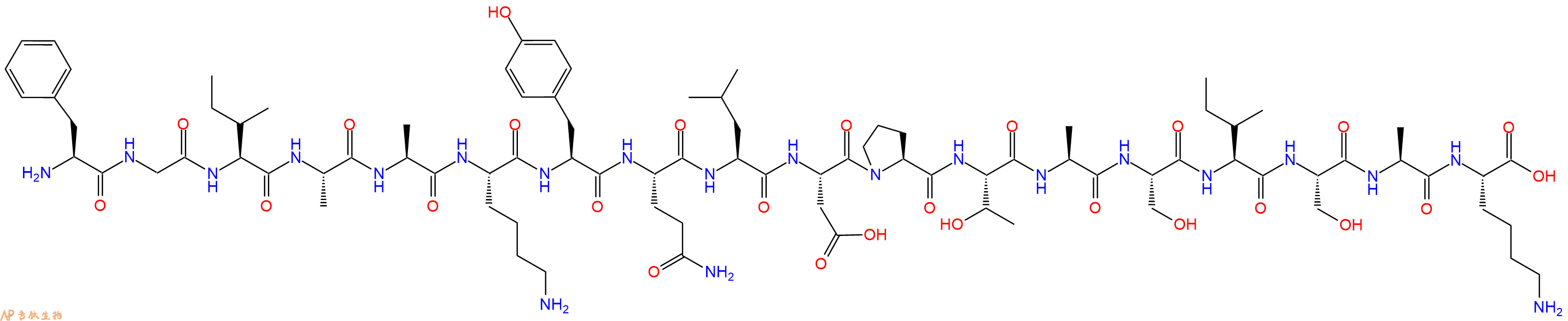 专肽生物产品H2N-Phe-Gly-Ile-Ala-Ala-Lys-Tyr-Gln-Leu-Asp-Pro-Thr-Ala-Ser-Ile-Ser-Ala-Lys-OH