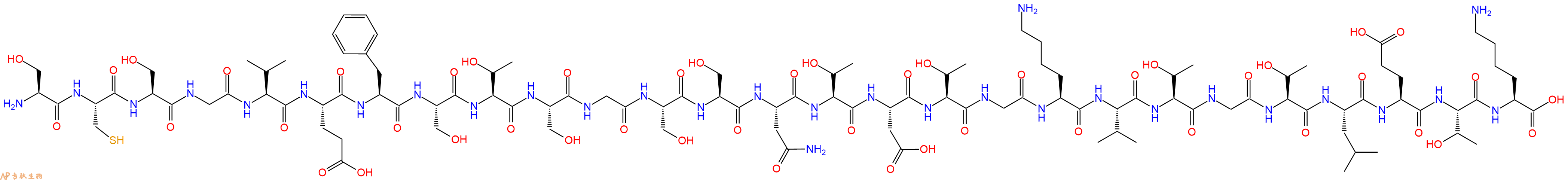 专肽生物产品H2N-Ser-Cys-Ser-Gly-Val-Glu-Phe-Ser-Thr-Ser-Gly-Ser-Ser-Asn-Thr-Asp-Thr-Gly-Lys-Val-Thr-Gly-Thr-Leu-Glu-Thr-Lys-OH