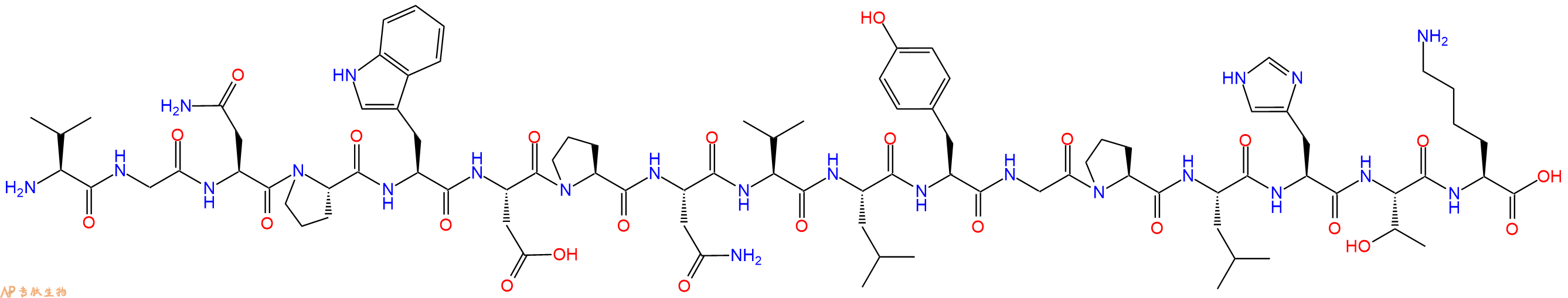 专肽生物产品H2N-Val-Gly-Asn-Pro-Trp-Asp-Pro-Asn-Val-Leu-Tyr-Gly-Pro-Leu-His-Thr-Lys-OH