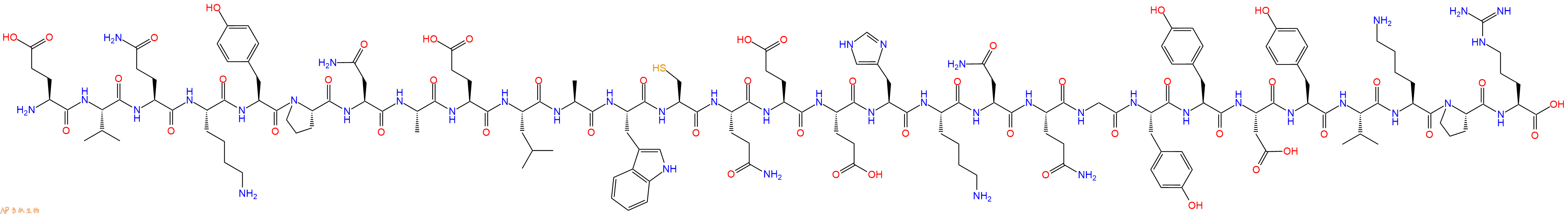 专肽生物产品H2N-Glu-Val-Gln-Lys-Tyr-Pro-Asn-Ala-Glu-Leu-Ala-Trp-Cys-Gln-Glu-Glu-His-Lys-Asn-Gln-Gly-Tyr-Tyr-Asp-Tyr-Val-Lys-Pro-Arg-OH