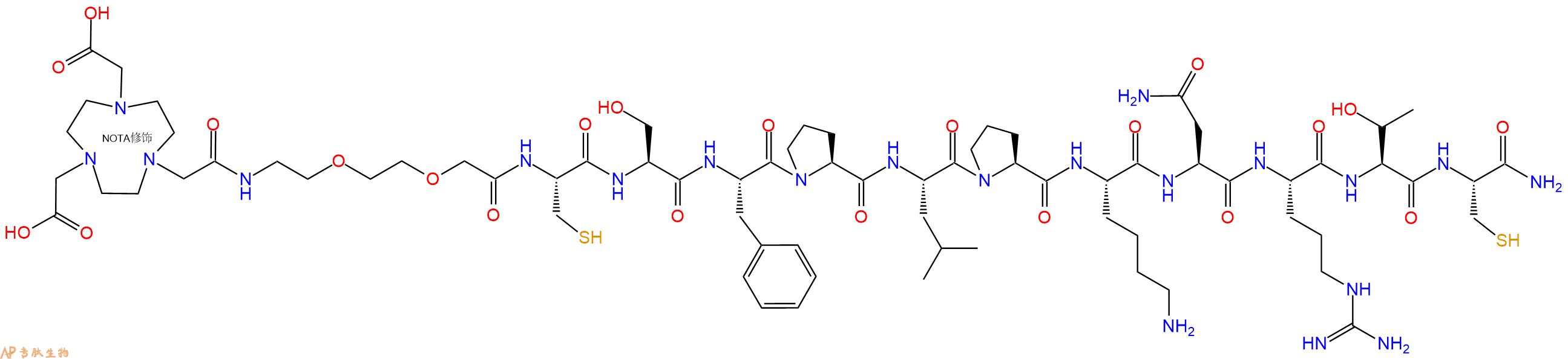 专肽生物产品NOTA-AEEA-Cys-Ser-Phe-Pro-Leu-Pro-Lys-Asn-Arg-Thr-Cys-CONH2