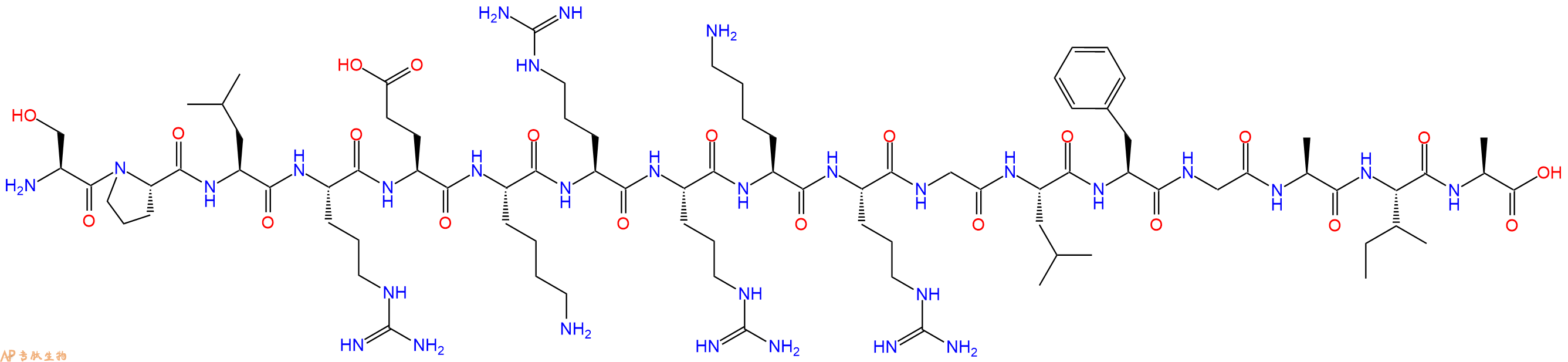 专肽生物产品H2N-Ser-Pro-Leu-Arg-Glu-Lys-Arg-Arg-Lys-Arg-Gly-Leu-Phe-Gly-Ala-Ile-Ala-OH