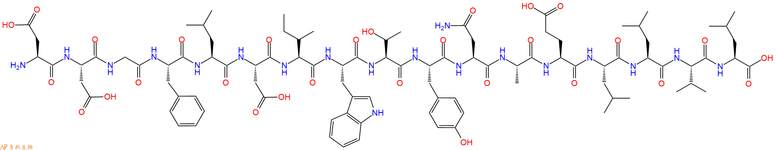 专肽生物产品H2N-Asp-Asp-Gly-Phe-Leu-Asp-Ile-Trp-Thr-Tyr-Asn-Ala-Glu-Leu-Leu-Val-Leu-OH