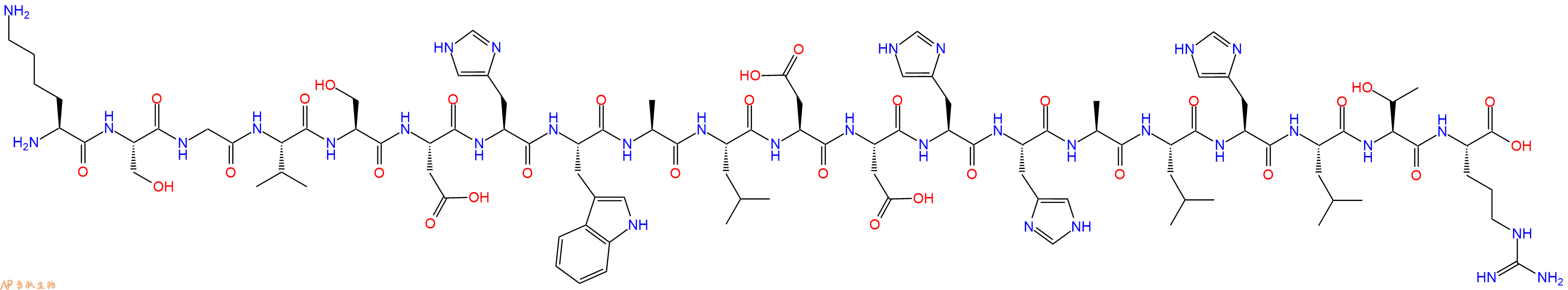 专肽生物产品H2N-Lys-Ser-Gly-Val-Ser-Asp-His-Trp-Ala-Leu-Asp-Asp-His-His-Ala-Leu-His-Leu-Thr-Arg-OH