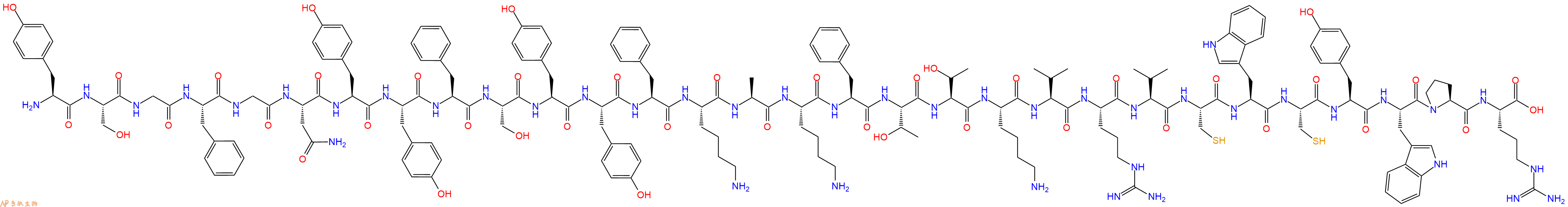 专肽生物产品H2N-Tyr-Ser-Gly-Phe-Gly-Asn-Tyr-Tyr-Phe-Ser-Tyr-Tyr-Phe-Lys-Ala-Lys-Phe-Thr-Thr-Lys-Val-Arg-Val-Cys-Trp-Cys-Tyr-Trp-Pro-Arg-OH