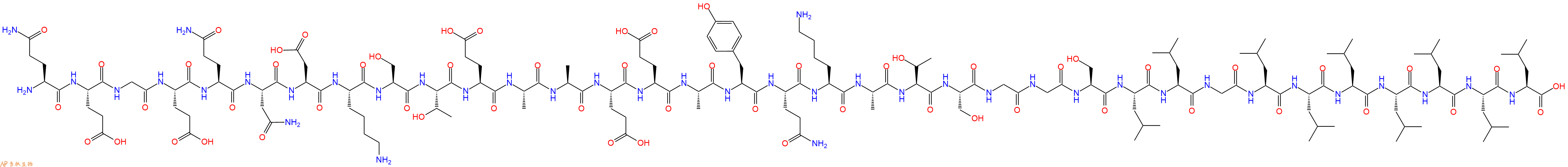专肽生物产品H2N-Gln-Glu-Gly-Glu-Gln-Asn-Asp-Lys-Ser-Thr-Glu-Ala-Ala-Glu-Glu-Ala-Tyr-Gln-Lys-Ala-Thr-Ser-Gly-Gly-Ser-Leu-Leu-Gly-Leu-Leu-Leu-Leu-Leu-Leu-Leu-OH