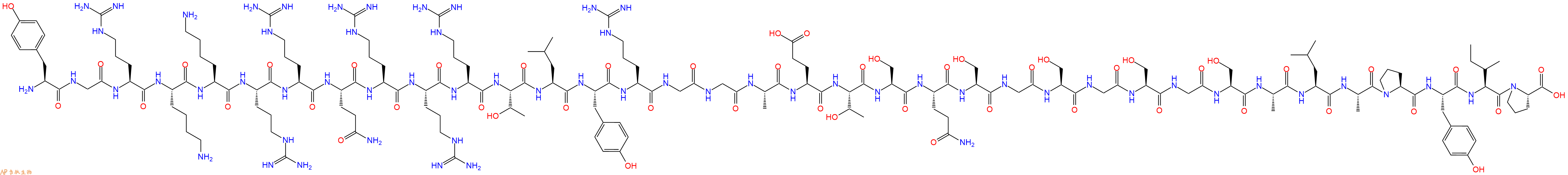 专肽生物产品H2N-Tyr-Gly-Arg-Lys-Lys-Arg-Arg-Gln-Arg-Arg-Arg-Thr-Leu-Tyr-Arg-Gly-Gly-Ala-Glu-Thr-Ser-Gln-Ser-Gly-Ser-Gly-Ser-Gly-Ser-Ala-Leu-Ala-Pro-Tyr-Ile-Pro-OH