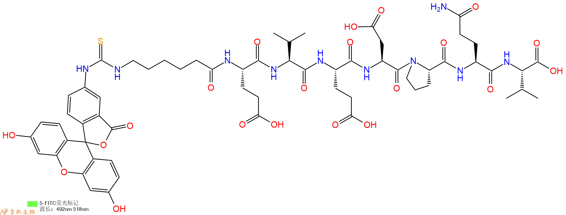 专肽生物产品5FITC-Ahx-Glu-Val-Glu-Asp-Pro-Gln-Val-OH