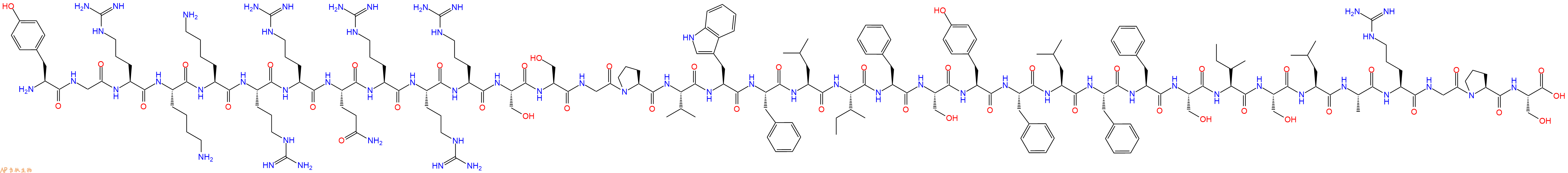 专肽生物产品H2N-Tyr-Gly-Arg-Lys-Lys-Arg-Arg-Gln-Arg-Arg-Arg-Ser-Ser-Gly-Pro-Val-Trp-Phe-Leu-Ile-Phe-Ser-Tyr-Phe-Leu-Phe-Phe-Ser-Ile-Ser-Leu-Ala-Arg-Gly-Pro-Ser-OH