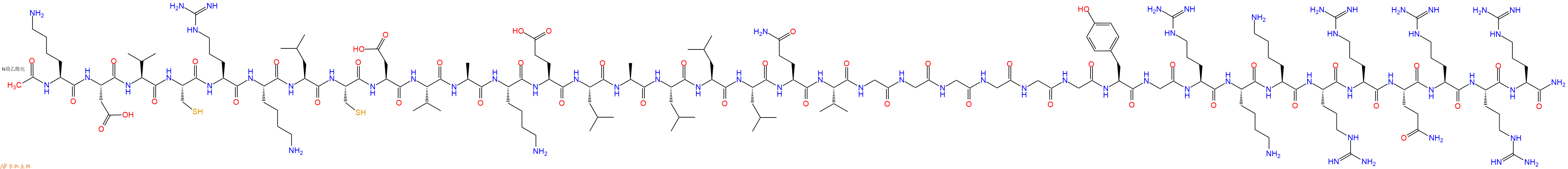 专肽生物产品Ac-Lys-Asp-Val-Cys-Arg-Lys-Leu-Cys-Asp-Val-Ala-Lys-Glu-Leu-Ala-Leu-Leu-Leu-Gln-Val-Gly-Gly-Gly-Gly-Gly-Gly-Tyr-Gly-Arg-Lys-Lys-Arg-Arg-Gln-Arg-Arg-Arg-CONH2