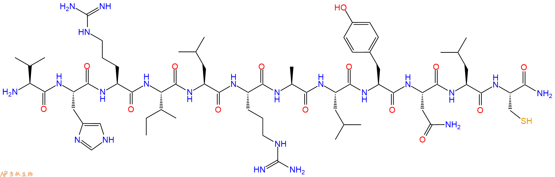 专肽生物产品H2N-Val-His-Arg-Ile-Leu-Arg-Ala-Leu-Tyr-Asn-Leu-Cys-CONH2