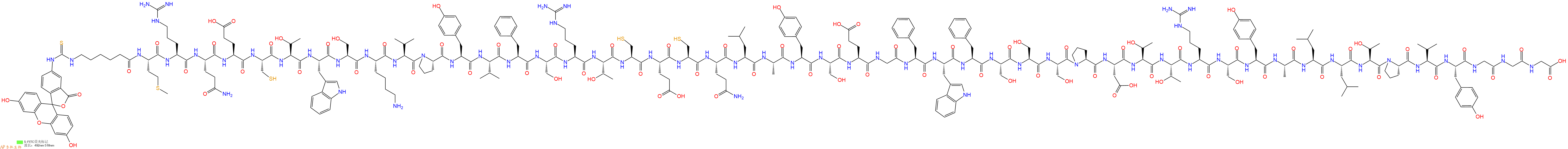 专肽生物产品5FITC-Ahx-Met-Arg-Gln-Glu-Cys-Thr-Trp-Ser-Lys-Val-Pro-Tyr-Val-Phe-Ser-Arg-Thr-Cys-Glu-Cys-Gln-Leu-Ala-Tyr-Ser-Glu-Gly-Phe-Trp-Phe-Ser-Ser-Ser-Pro-Asp-Thr-Thr-Arg-Ser-Tyr-Ala-Leu-Leu-Thr-Pro-Val-Tyr-Gly-Gly-Gly-OH