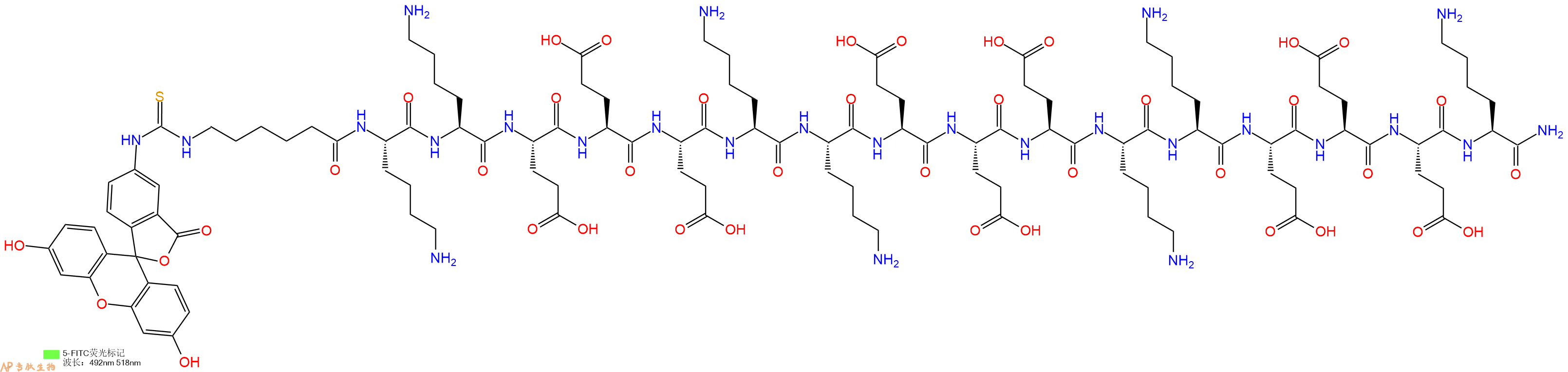 专肽生物产品荧光标记肽：FITC-(KKEEE)3K-NH2