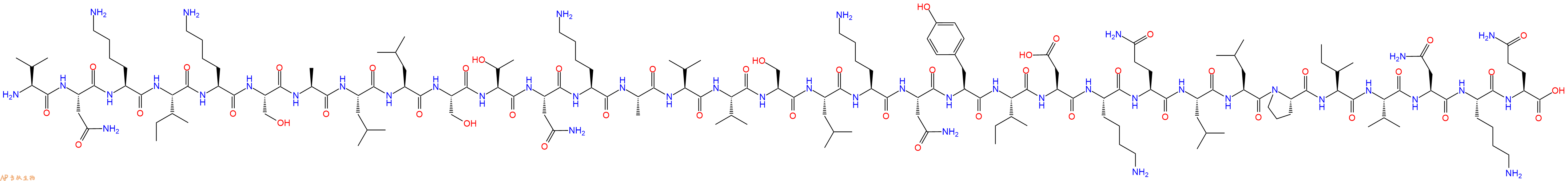 专肽生物产品H2N-Val-Asn-Lys-Ile-Lys-Ser-Ala-Leu-Leu-Ser-Thr-Asn-Lys-Ala-Val-Val-Ser-Leu-Lys-Asn-Tyr-Ile-Asp-Lys-Gln-Leu-Leu-Pro-Ile-Val-Asn-Lys-Gln-OH
