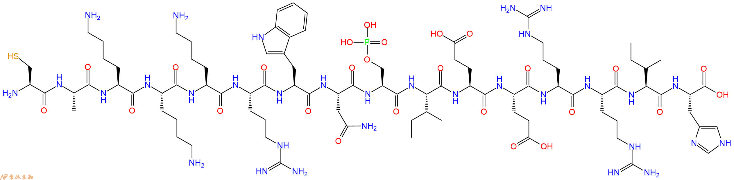 专肽生物产品H2N-Cys-Ala-Lys-Lys-Lys-Arg-Trp-Asn-Ser(PO3H2)-Ile-Glu-Glu-Arg-Arg-Ile-His-OH