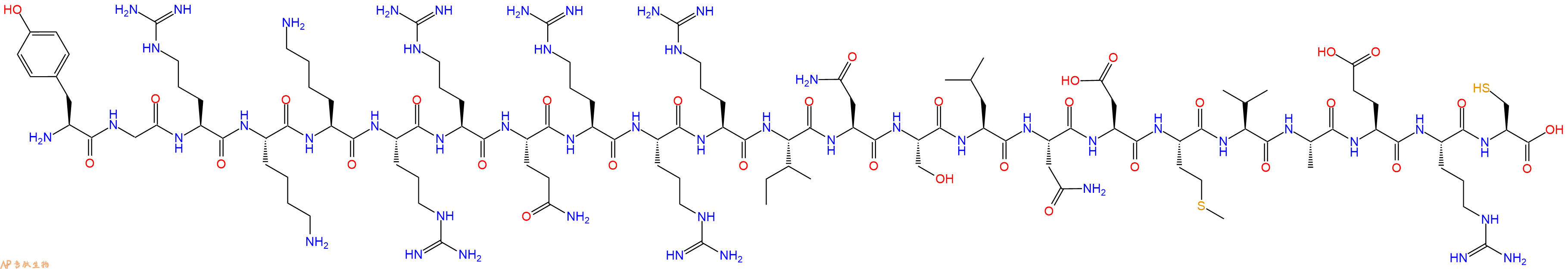 专肽生物产品H2N-Tyr-Gly-Arg-Lys-Lys-Arg-Arg-Gln-Arg-Arg-Arg-Ile-Asn-Ser-Leu-Asn-Asp-Met-Val-Ala-Glu-Arg-Cys-OH