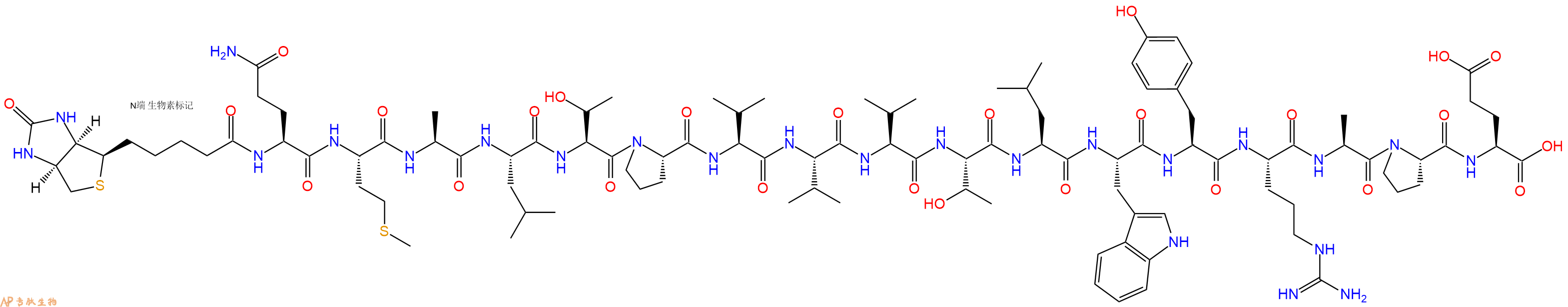 专肽生物产品Biotinyl-Gln-Met-Ala-Leu-Thr-Pro-Val-Val-Val-Thr-Leu-Trp-Tyr-Arg-Ala-Pro-Glu-OH