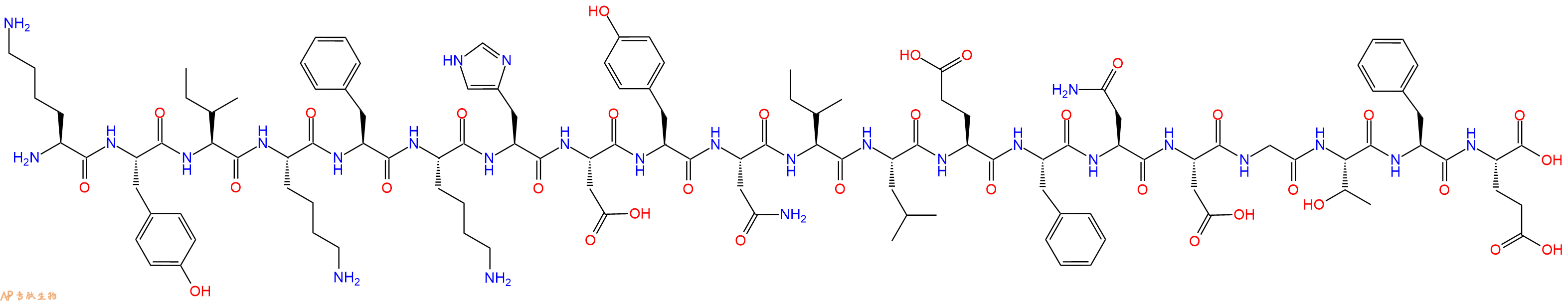 专肽生物产品H2N-Lys-Tyr-Ile-Lys-Phe-Lys-His-Asp-Tyr-Asn-Ile-Leu-Glu-Phe-Asn-Asp-Gly-Thr-Phe-Glu-OH